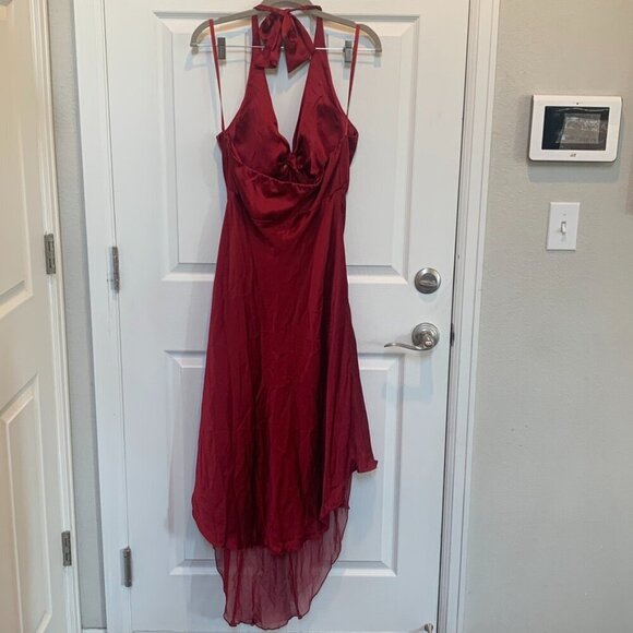 Vintage 90's Cache Dark Red Halter neck Front Hi Low Dress Sz 10 - Picture 1 of 3